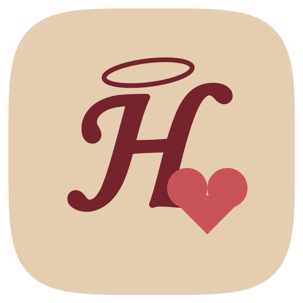 Heartorize app icon: a handwritten H with a halo and a red heart